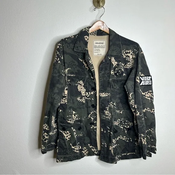 Zadig & Voltaire Kansas Camo Leo Animal Print Utility Jacket Size XS/S Oversized - Picture 3 of 15